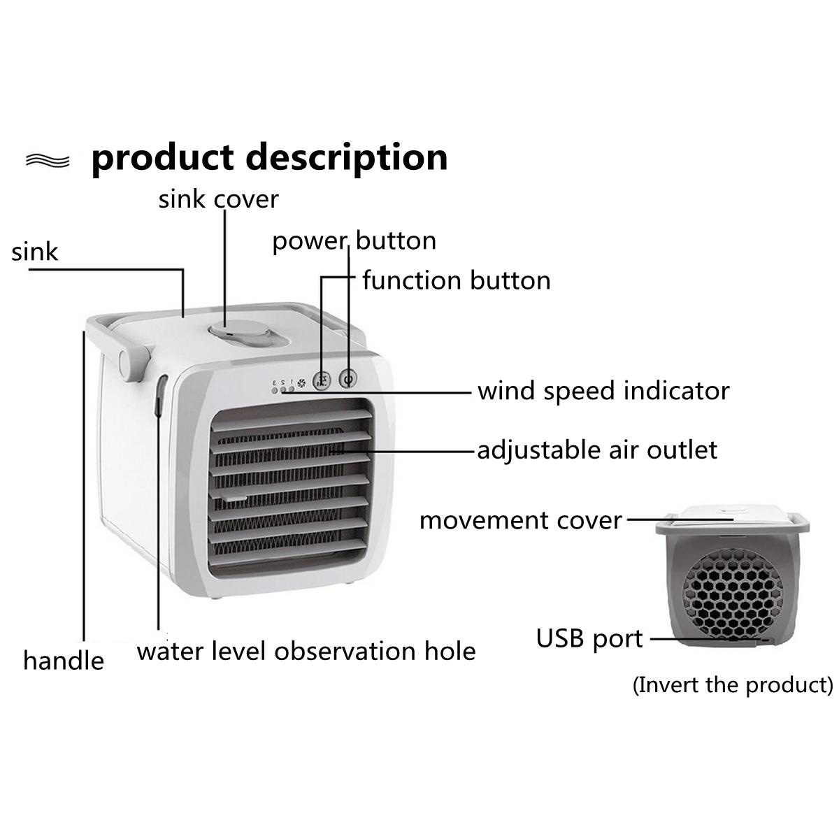 Μίνι Φορητό USB Air Cooler - Κλιματιστικό - Υγραντήρας με Τεχνολογία Εξάτμισης 3 σε 1 με 3 Ταχύτητες & Χειρολαβή
